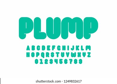 Plump font design, thick alphabet letters and numbers vector illustration