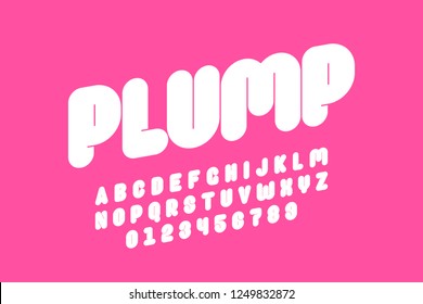 Plump font design, thick alphabet letters and numbers vector illustration