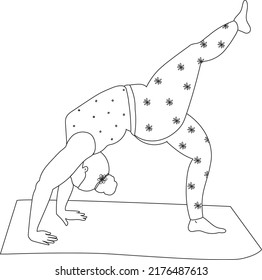 A plump girl is doing yoga. Yoga for the fat. Yoga pose bridge. Outline drawing