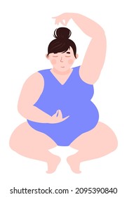 Plump Girl is engaged in yoga. Vector illustration isolater on white