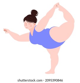 Plump Girl is engaged in yoga. Vector illustration isolater on white