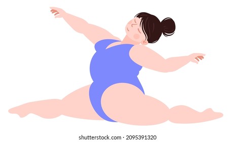 Plump Girl is engaged in yoga. Vector illustration isolater on white