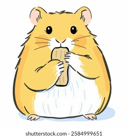 A plump hamster stuffing its cheeks with food, capturing pure cuteness, great for stationery, children’s books, and cartoon designs.