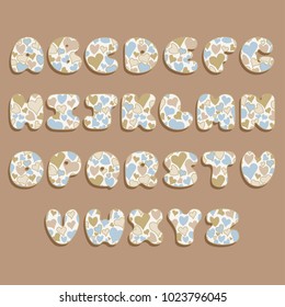 Plump handwritten alphabet vector set with hearts.Good for scrap booking, school projects, posters, textiles.