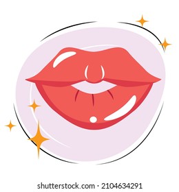 Los labios de ciruela con lápiz labial rosa. Para carteles, tarjetas, impresiones. Ilustración de besos.