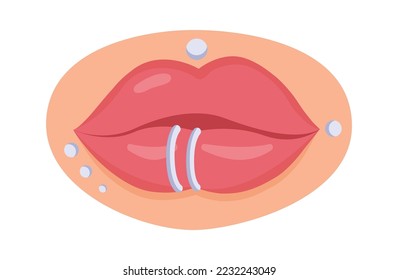 Plump lips with silver piercing flat icon Stylish accessory