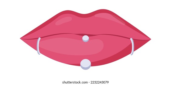 Plump lips with silver piercing flat icon Stylish accessory