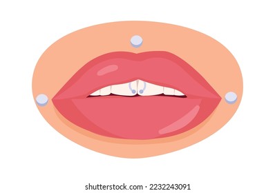 Plump lips with silver piercing flat icon Stylish accessory