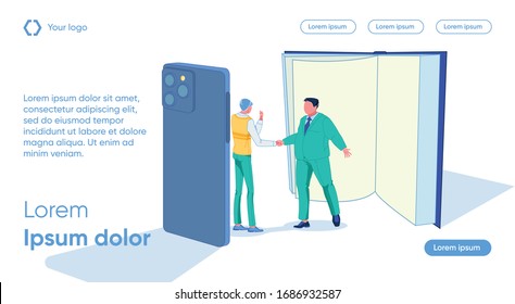 Plump Man Joyfully Greets Guy from Smartphone. Active Inclusion in Real Activities. Regular Consultation on Content Project. Organization Led by Teacher Self Student Search Activities.