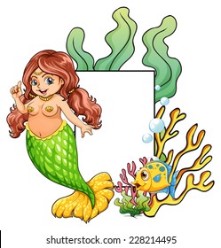 A plump mermaid with blank sign