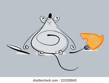 Plump mouse eating cheese. Vector eps10 illustration. Raster file included in portfolio