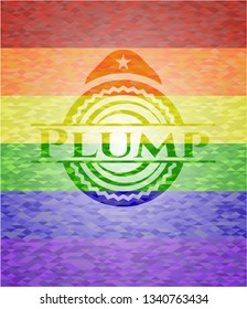 Plump on mosaic background with the colors of the LGBT flag
