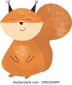 plump squirrel in flat style for children's book, coloring book, puzzle, cards