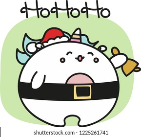 Plump unicorn dressed like Santa