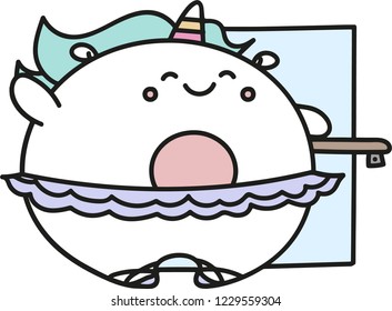 Plump unicorn is practicing ballet