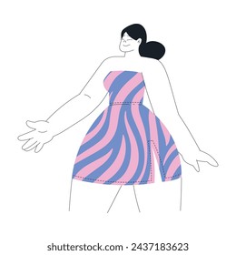 Plump Woman Character Dance Happily at Party Vector Illustration