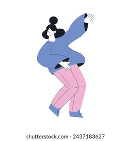 Plump Woman Character Dance Happily at Party Vector Illustration