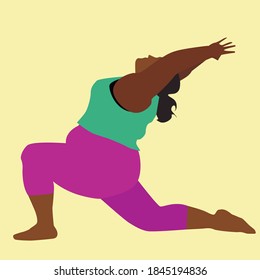 plump woman with dark skin in pink leggings doing yoga