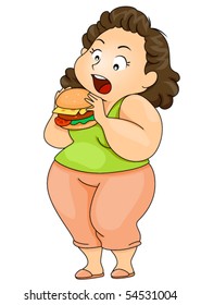 Plump woman eating burger - Vector