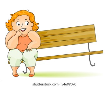 Plump Woman at the edge of a Bench - Vector