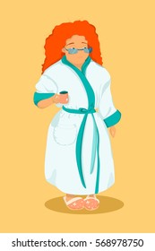 Plump woman having her Coffee.Vector illustration