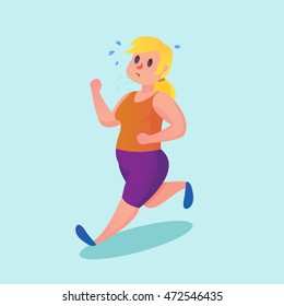 Plump woman Jogging Vector cartoon illustration eps10