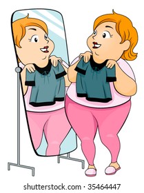 Plump woman looking at the Mirror - Vector