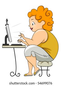 Plump Woman on the Computer - Vector