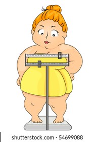 Plump Woman on Weighing Scale - Vector