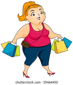 Plump Woman Shopping - Vector