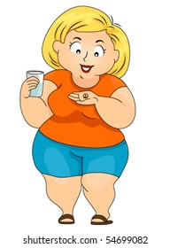 Plump Woman taking a Pill - Vector