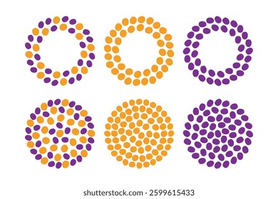 Plums and Apricots Circular Frames and Round Backgrounds Summer Template Copy space Set 6 variations
