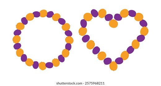 Plums and Apricots Circular and Hearts shape frame borders Summertime Copy space Template idea Set 2