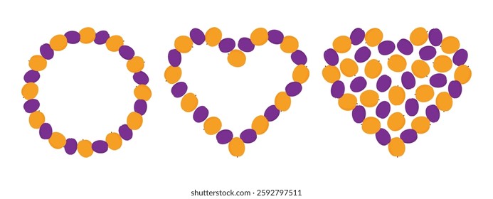 Plums and Apricots Fill and Outline heart shape and circle Copy space Template and Background Set 3