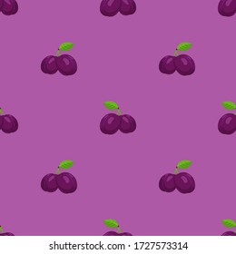 Plums fruits seamless pattern background. Vector decorative design for backdrops, wrapping paper, fabric textile prints.