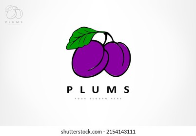 plums with leaf logo vector