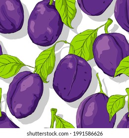 Plums repeating pattern, editable vector template