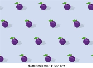plums with shadow on light purple background seamless texture pattern. vector background of garden fruit