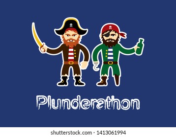 Plunderathon vector. Pirates cartoon character. Buccaneer icon vector. Important day