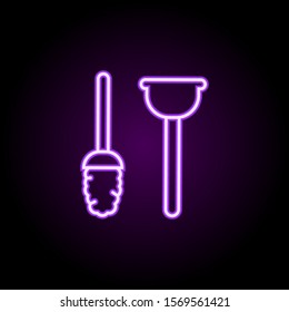 Plunger and brush neon icon. Simple thin line, outline vector of cleaning icons for ui and ux, website or mobile application