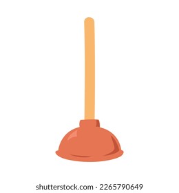 Plunger in flat style vector illustration. Simple toilet cleaning equipment plunger clipart cartoon style, hand drawn doodle style. Toilet plunger cute vector illustration. Drain cleaner tool