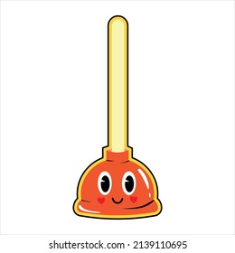 Plunger in the form of an icon. Sticker. Vector stock illustration. Isolated. Cartoon. Modern design. Crazy face