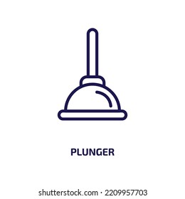 plunger icon from cleaning collection. Thin linear plunger, hygiene, bath outline icon isolated on white background. Line vector plunger sign, symbol for web and mobile