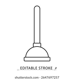 Um ícone de êmbolo em estilo minimalista com traço editável. Ferramenta de desentupimento do vaso sanitário, item de saneamento do banheiro, aspirador de borracha, utilitário doméstico, símbolo de higiene, objeto de contorno