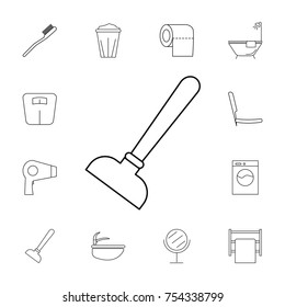 plunger icon. Set of bathroom icons. Signs, outline symbols collection, simple thin line icons for websites, web design, mobile app, info graphics on white background