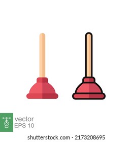 Plunger icon. Simple color, flat, filled outline style. Sink, toilet, pump, plumber, suction, unclog, bathroom concept. Sign symbol design. Vector illustration isolated on white background. EPS 10
