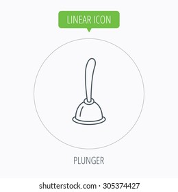 Plunger icon. Toilet cleaning tool sign. Linear outline circle button. Vector