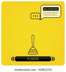 Plunger icon. Toilet cleaning tool sign. Chat speech bubbles. Orange line background. Vector