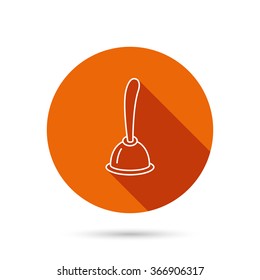 Plunger icon. Toilet cleaning tool sign. Round orange web button with shadow.