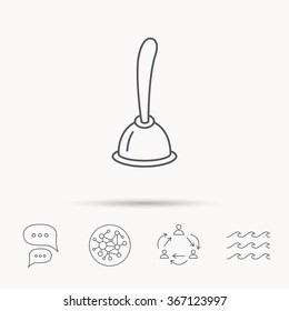 Plunger icon. Toilet cleaning tool sign. Global connect network, ocean wave and chat dialog icons. Teamwork symbol.